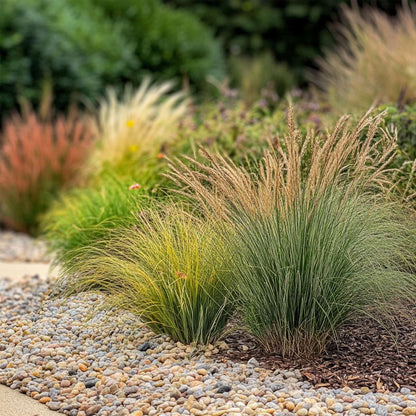 Ornamental Grasses Fjädergräs - Set Om 6 - Stipa, Festuca, Carex - Höjd 15-25Cm - ⌀10,5Cm