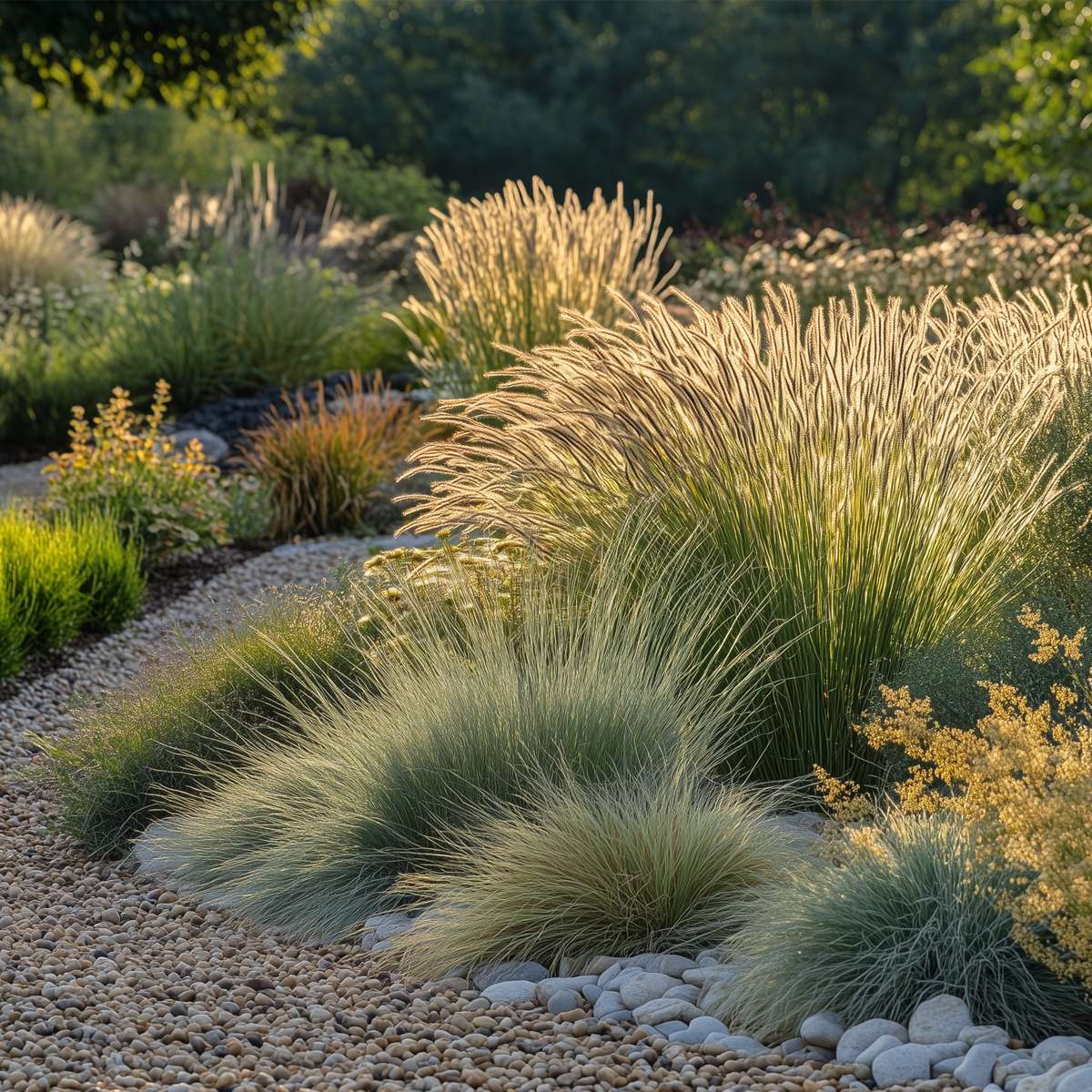 Ornamental Grasses Fjädergräs - Set Om 6 - Stipa, Festuca, Carex - Höjd 15-25Cm - ⌀10,5Cm
