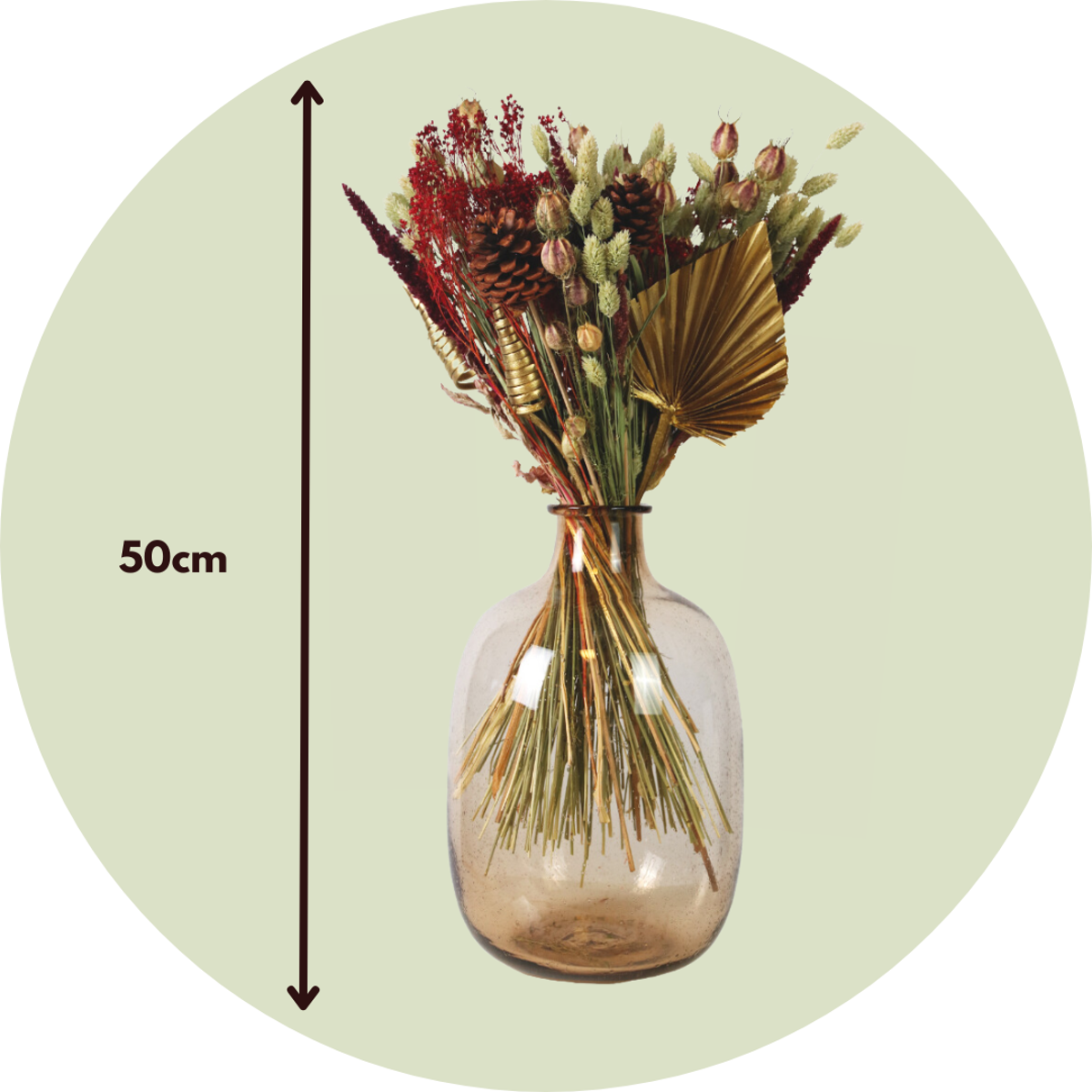 Dried Flowers Bukett 'Stor Klassisk Röd' - Bukett Torkade Blommor - Röd - Höjd 50 Cm