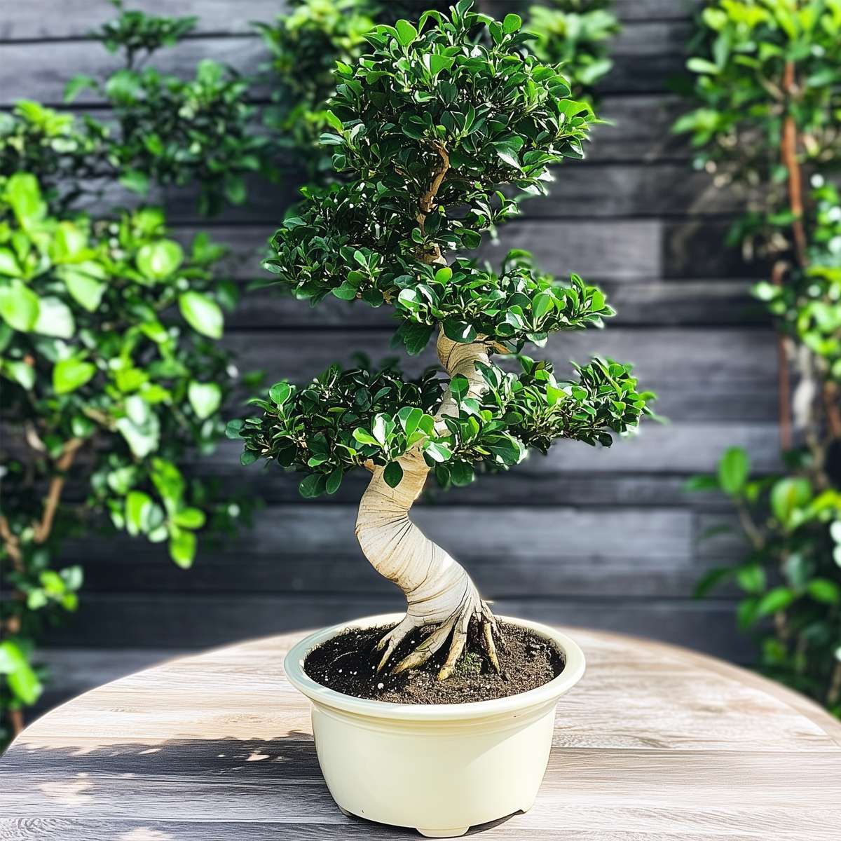 Bonsaiträd S-Formad - Ficus Microcarpa 'Ginseng' - Höjd 55-65Cm - ⌀20Cm