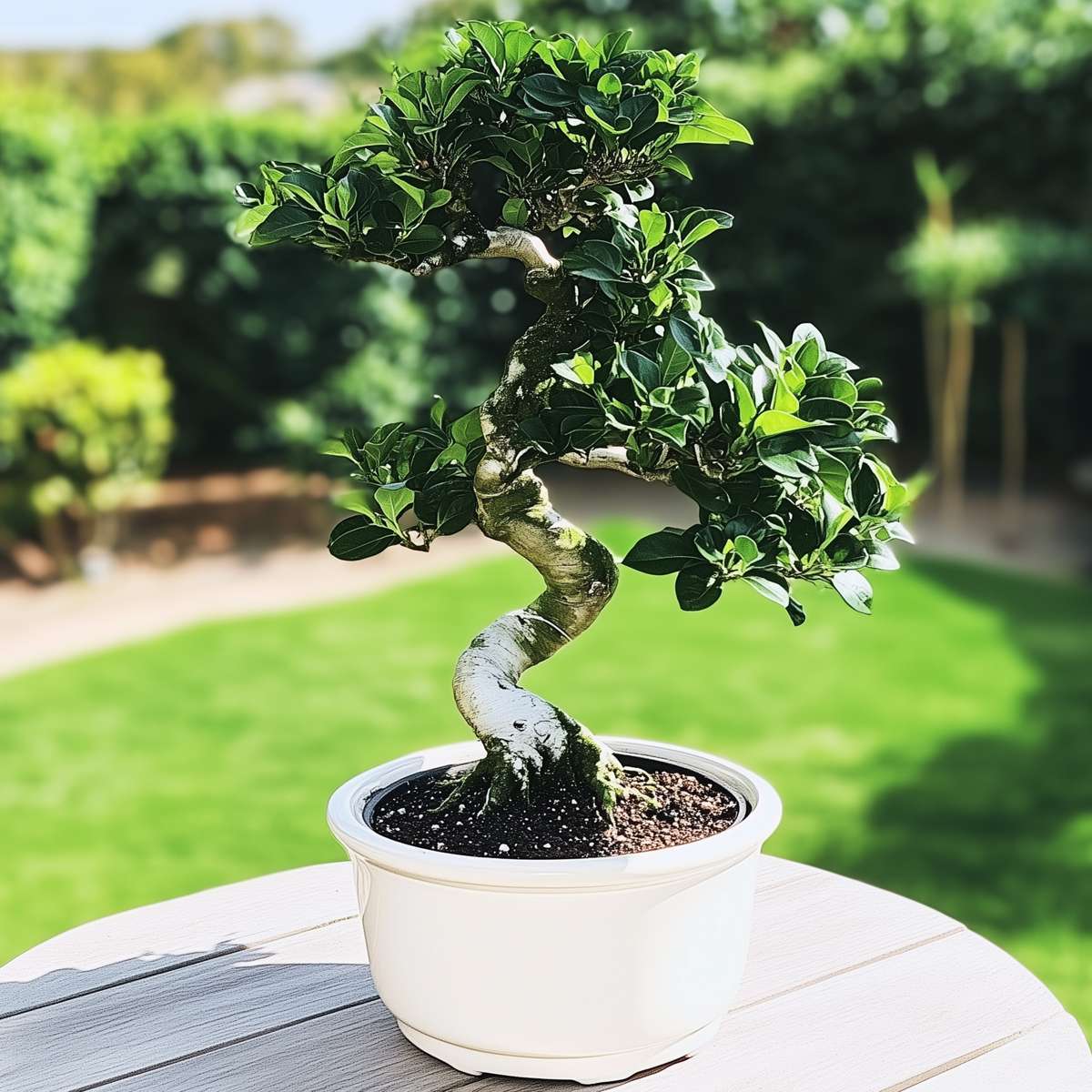 Bonsaiträd S-Formad - Ficus Microcarpa 'Ginseng' - Höjd 55-65Cm - ⌀20Cm