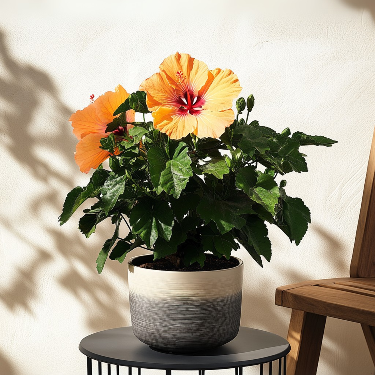 Blooming Houseplants Kinesisk Ros - Hibiscus Rosa-Sinensis - Orange - Höjd 40-50Cm - ⌀17Cm